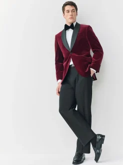 Smokings En Feestkleding|Blazers En Business-Jasjes*Next - Normale Pasvorm - Signature Pontoglio Italiaanse fluwelen blazer met sjaalkraag Bordeauxrood