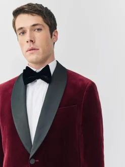 Smokings En Feestkleding|Blazers En Business-Jasjes*Next - Normale Pasvorm - Signature Pontoglio Italiaanse fluwelen blazer met sjaalkraag Bordeauxrood