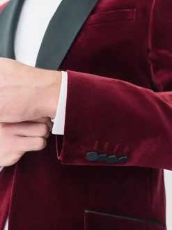 Smokings En Feestkleding|Blazers En Business-Jasjes*Next - Normale Pasvorm - Signature Pontoglio Italiaanse fluwelen blazer met sjaalkraag Bordeauxrood