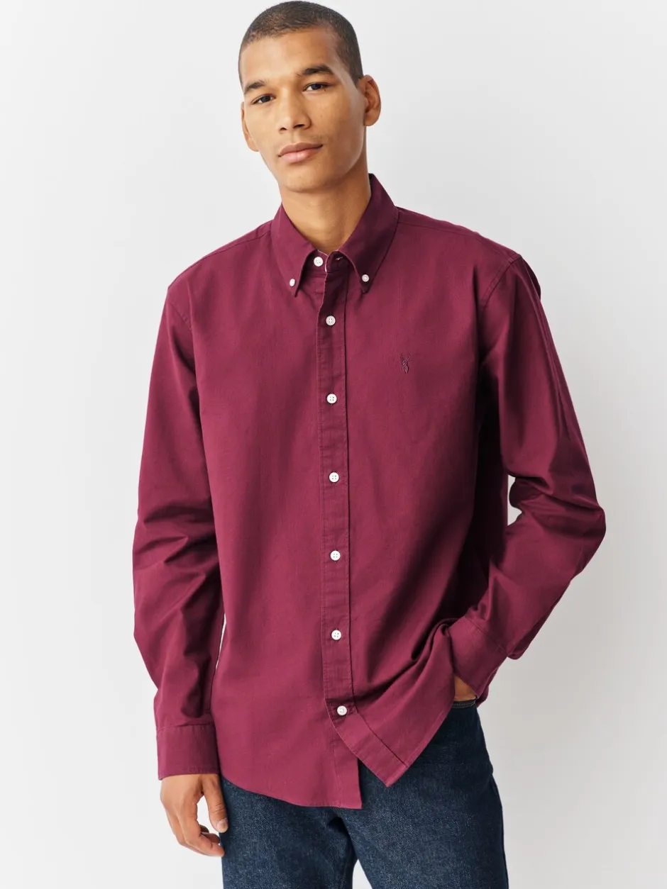 Formele Overhemden|Shirts|Next Bordeauxrood - Normale Pasvorm - Oxford-hemd met lange mouwen