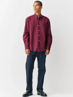 Formele Overhemden|Shirts|Next Bordeauxrood - Normale Pasvorm - Oxford-hemd met lange mouwen