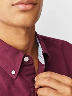 Formele Overhemden|Shirts|Next Bordeauxrood - Normale Pasvorm - Oxford-hemd met lange mouwen