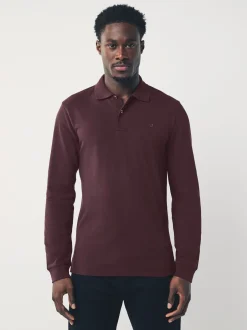 Poloshirts*Next Bordeauxrood - Normale Pasvorm - Piqué polo met lange mouwen