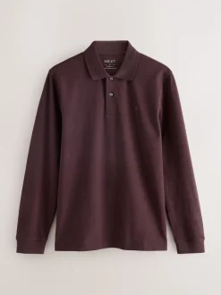 Poloshirts*Next Bordeauxrood - Normale Pasvorm - Piqué polo met lange mouwen
