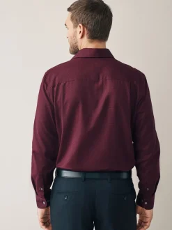 Formele Overhemden|Next - Normale Pasvorm - Signature 100% katoenen overhemd met textuur Bordeauxrood