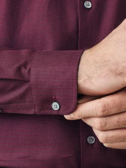 Formele Overhemden|Next - Normale Pasvorm - Signature 100% katoenen overhemd met textuur Bordeauxrood