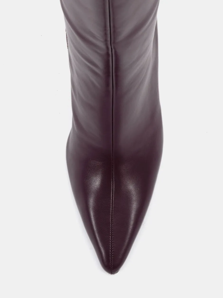 Boots*Novo - Galaxy Point Toe Stiletto Stretch Knee Boots Bordeauxrood