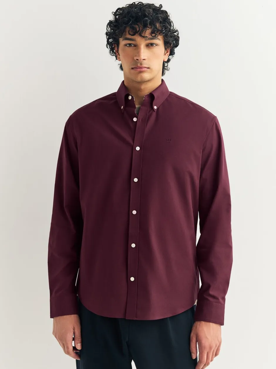 Formele Overhemden|Shirts|Next Bordeauxrood - Oxford-stretchoverhemd met lange mouwen