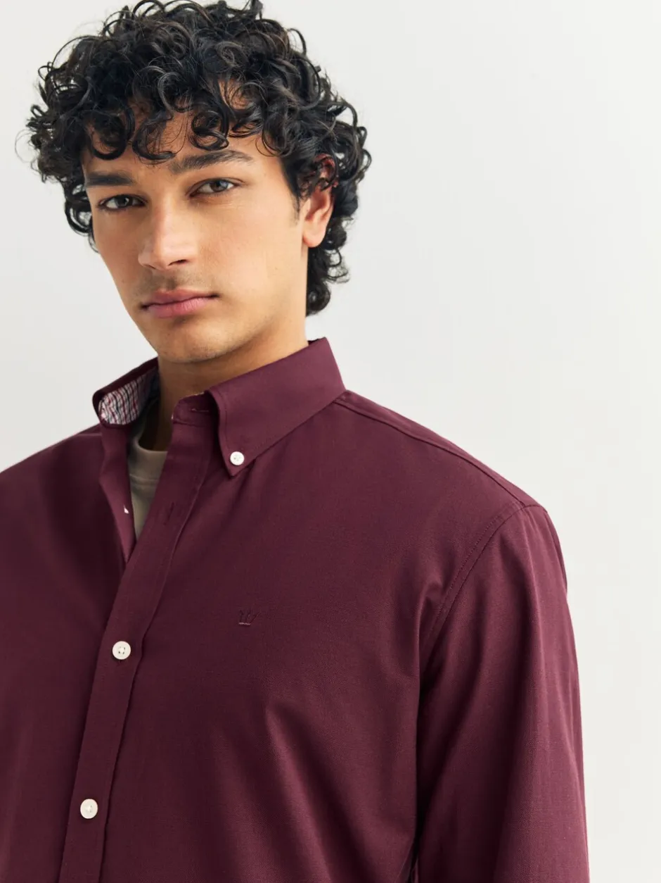 Formele Overhemden|Shirts|Next Bordeauxrood - Oxford-stretchoverhemd met lange mouwen
