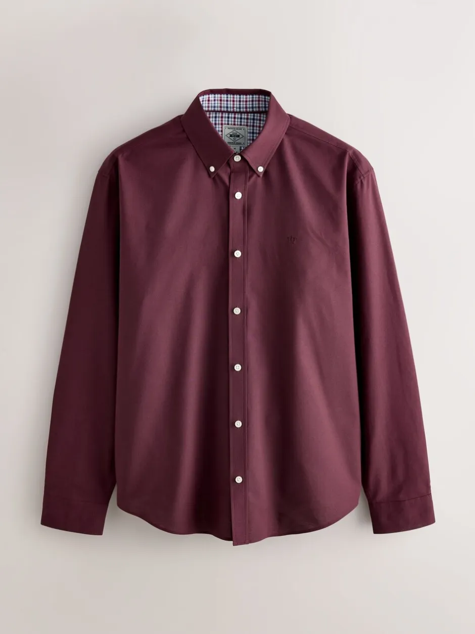 Formele Overhemden|Shirts|Next Bordeauxrood - Oxford-stretchoverhemd met lange mouwen