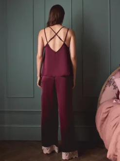 Pyjama's|Alle Nacht- En Loungekleding|Next Bordeauxrood - Pyjama met hemdje met kanten afwerking