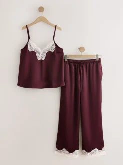 Pyjama's|Alle Nacht- En Loungekleding|Next Bordeauxrood - Pyjama met hemdje met kanten afwerking
