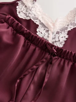 Pyjama's|Alle Nacht- En Loungekleding|Next Bordeauxrood - Pyjama met hemdje met kanten afwerking