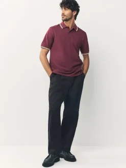Poloshirts|Next Bordeauxrood - Regular fit poloshirt met korte mouwen en contrasterende randen
