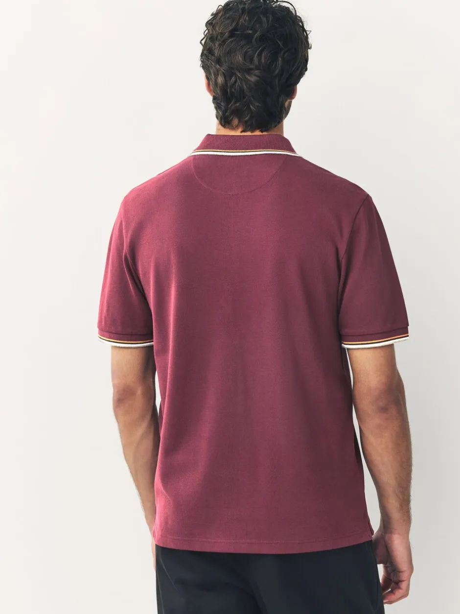 Poloshirts|Next Bordeauxrood - Regular fit poloshirt met korte mouwen en contrasterende randen