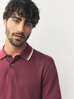 Poloshirts|Next Bordeauxrood - Regular fit poloshirt met korte mouwen en contrasterende randen