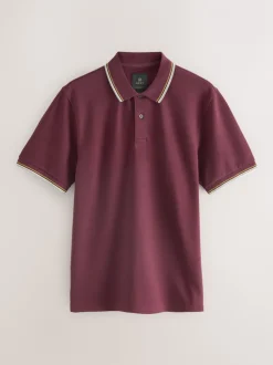 Poloshirts|Next Bordeauxrood - Regular fit poloshirt met korte mouwen en contrasterende randen