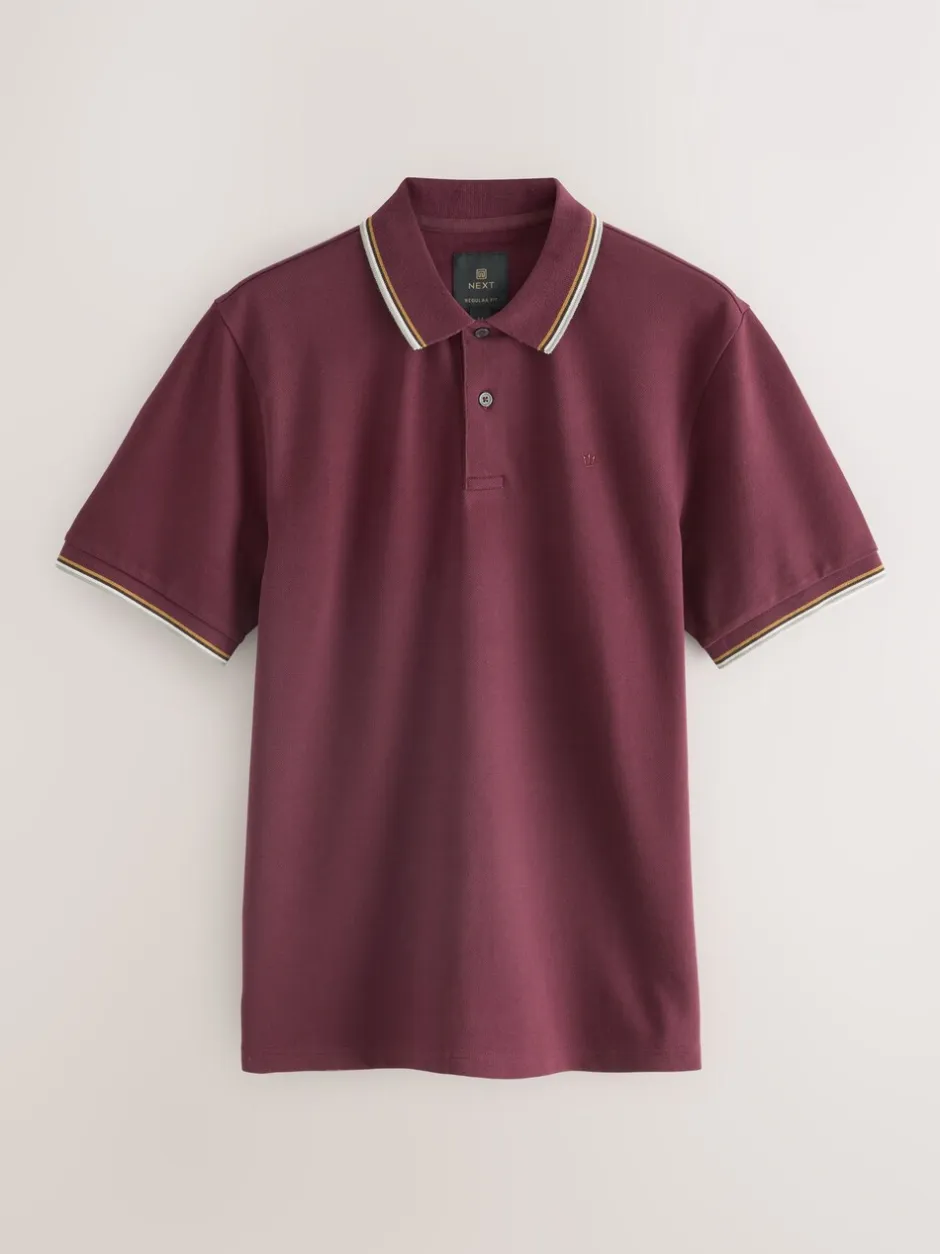Poloshirts|Next Bordeauxrood - Regular fit poloshirt met korte mouwen en contrasterende randen