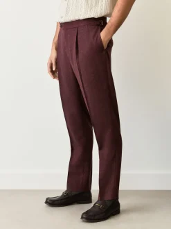 Formele Broek|Next Bordeauxrood - Regular fit wollen mix Broeken met linnen en functionele zijverstellers