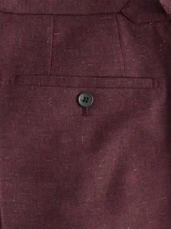 Formele Broek|Next Bordeauxrood - Regular fit wollen mix Broeken met linnen en functionele zijverstellers