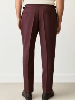 Formele Broek|Next Bordeauxrood - Regular fit wollen mix Broeken met linnen en functionele zijverstellers