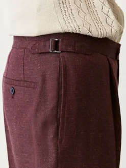 Formele Broek|Next Bordeauxrood - Regular fit wollen mix Broeken met linnen en functionele zijverstellers
