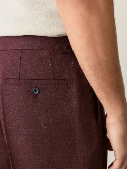 Formele Broek|Next Bordeauxrood - Regular fit wollen mix Broeken met linnen en functionele zijverstellers