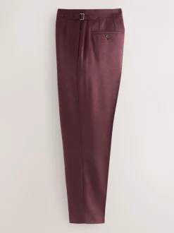 Formele Broek|Next Bordeauxrood - Regular fit wollen mix Broeken met linnen en functionele zijverstellers