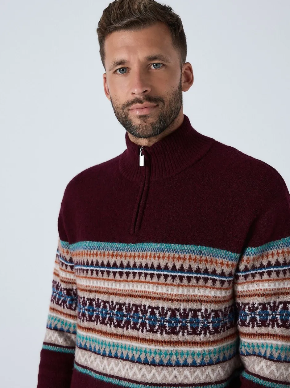 Gebreide Kleding*Next Bordeauxrood - Regular Fit Fairisle Pattern Chest Block Zip Neck Jumper