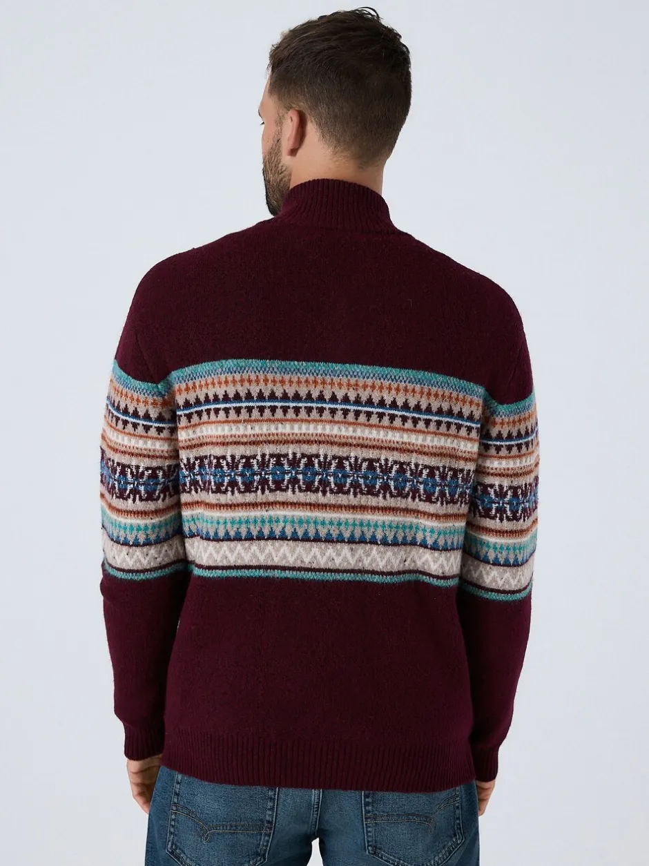 Gebreide Kleding*Next Bordeauxrood - Regular Fit Fairisle Pattern Chest Block Zip Neck Jumper