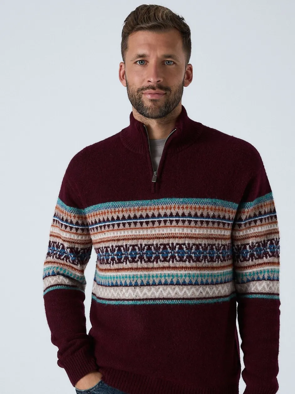 Gebreide Kleding*Next Bordeauxrood - Regular Fit Fairisle Pattern Chest Block Zip Neck Jumper
