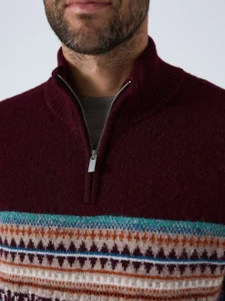 Gebreide Kleding*Next Bordeauxrood - Regular Fit Fairisle Pattern Chest Block Zip Neck Jumper