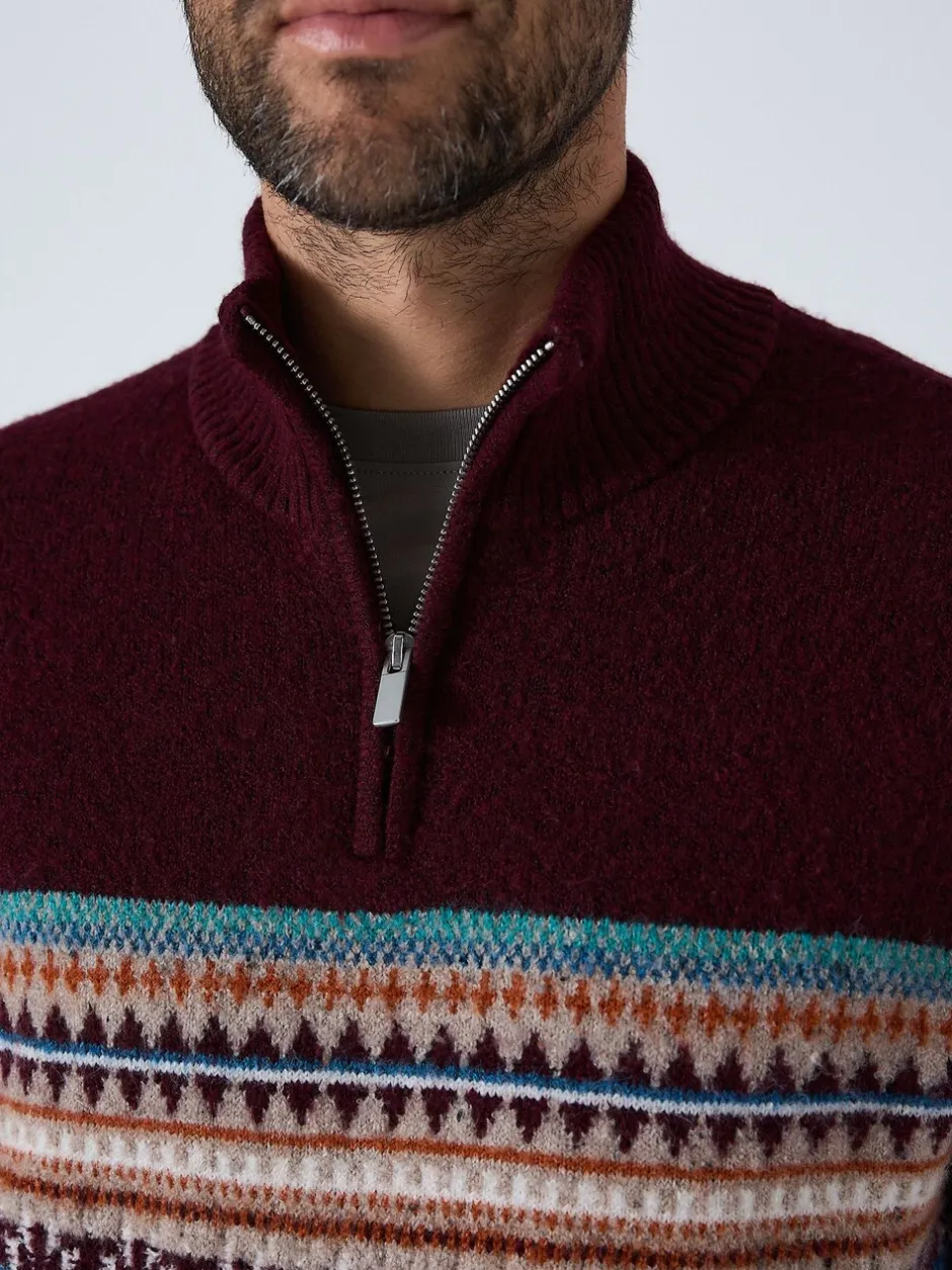 Gebreide Kleding*Next Bordeauxrood - Regular Fit Fairisle Pattern Chest Block Zip Neck Jumper