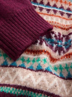 Gebreide Kleding*Next Bordeauxrood - Regular Fit Fairisle Pattern Chest Block Zip Neck Jumper
