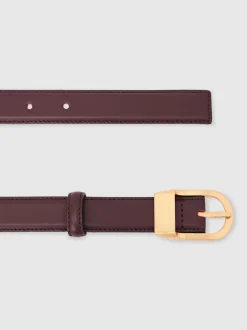 Ceintuurs|Reiss - Hazel Leren Riem met Gebogen Gesp Bordeauxrood