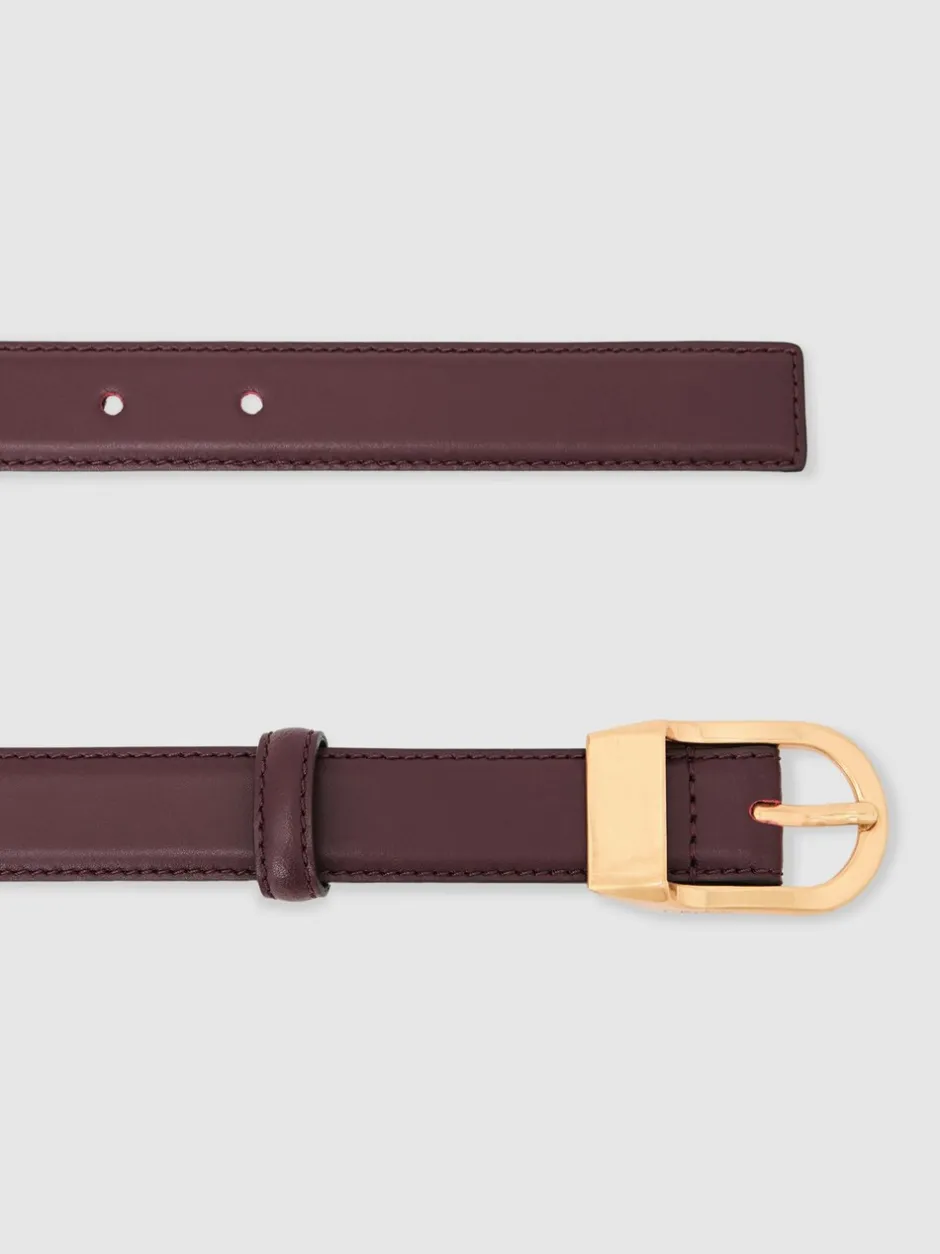 Ceintuurs|Reiss - Hazel Leren Riem met Gebogen Gesp Bordeauxrood