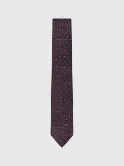 Stropdassen En Pochets*Reiss Bordeauxrood - zijden Liam stropdas met stippen