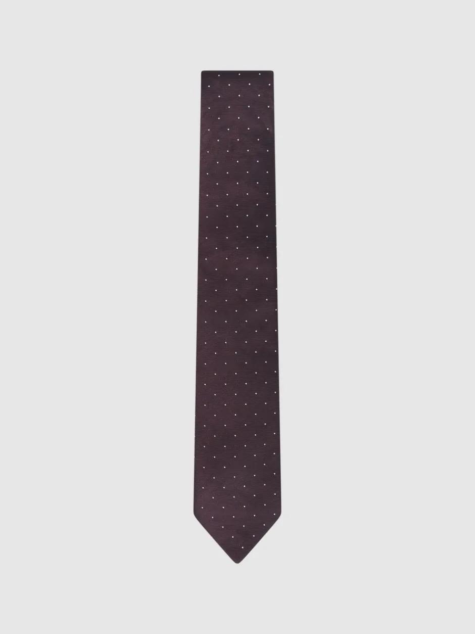 Stropdassen En Pochets*Reiss Bordeauxrood - zijden Liam stropdas met stippen