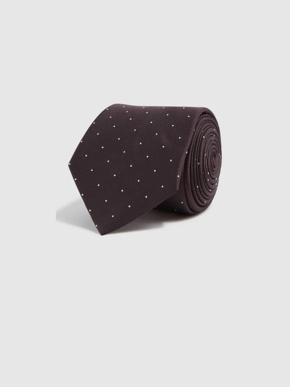 Stropdassen En Pochets*Reiss Bordeauxrood - zijden Liam stropdas met stippen