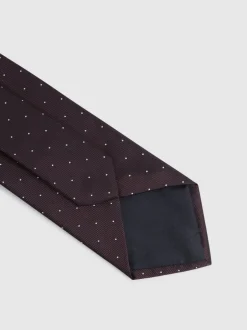 Stropdassen En Pochets*Reiss Bordeauxrood - zijden Liam stropdas met stippen