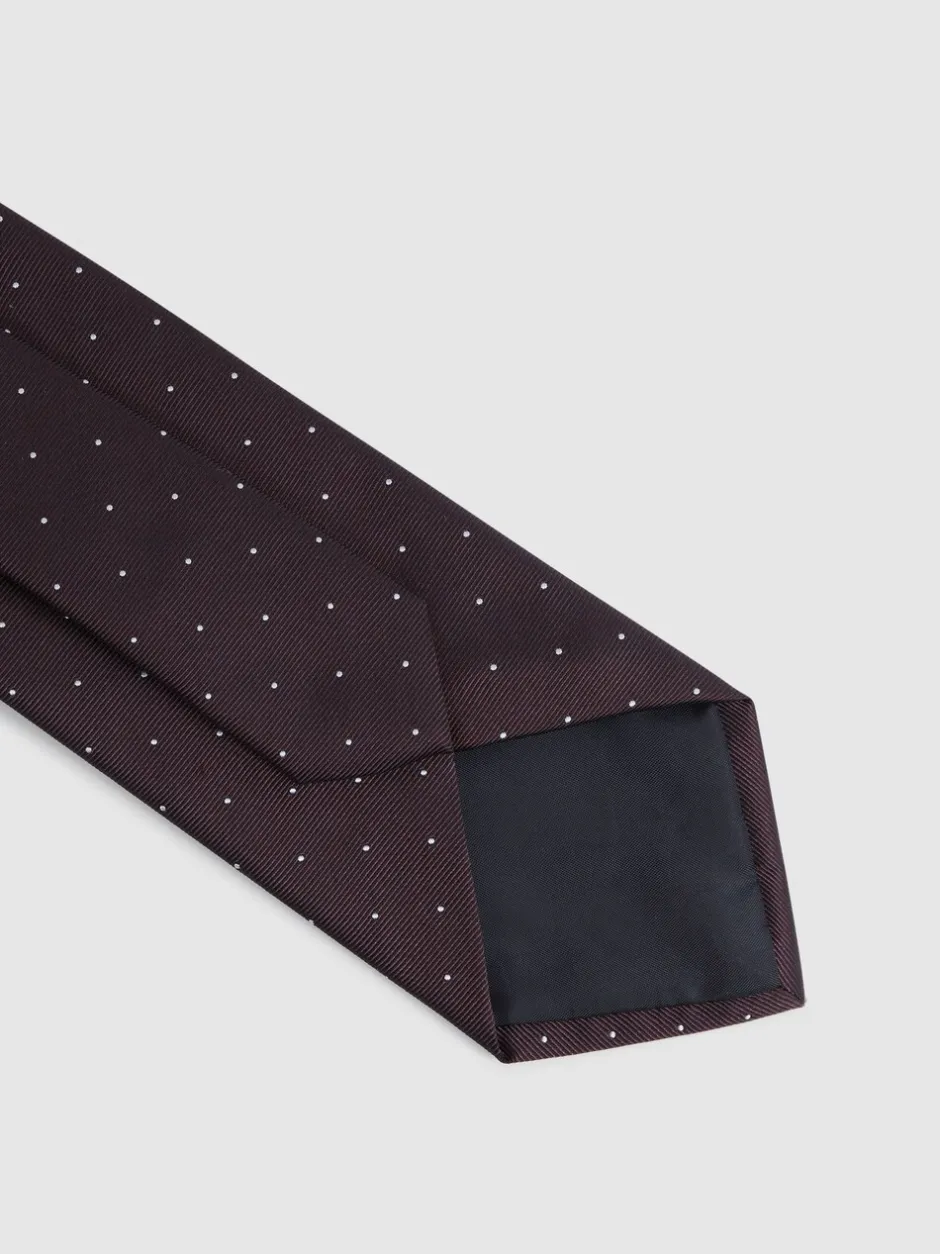 Stropdassen En Pochets*Reiss Bordeauxrood - zijden Liam stropdas met stippen