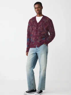 Gebreide Kleding*Next Bordeauxrood - Relaxed Fit Floral Pattern Cardigan