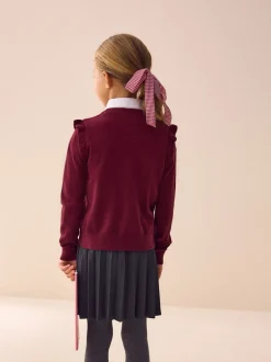 Schoolkleding|Gebreide Kleding*Next Bordeauxrood - Schoolvest met hoog katoengehalte en ruches op de schouders (3-16 jr)