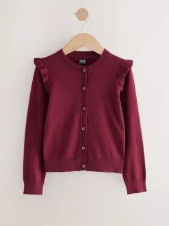 Schoolkleding|Gebreide Kleding*Next Bordeauxrood - Schoolvest met hoog katoengehalte en ruches op de schouders (3-16 jr)