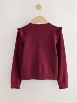 Schoolkleding|Gebreide Kleding*Next Bordeauxrood - Schoolvest met hoog katoengehalte en ruches op de schouders (3-16 jr)