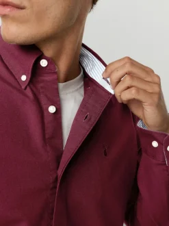 Formele Overhemden|Shirts*Next Bordeauxrood - Slim Fit - Oxford-hemd met lange mouwen
