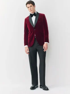 Smokings En Feestkleding|Blazers En Business-Jasjes|Next - Slim Fit - Signature Pontoglio Italiaanse fluwelen blazer met sjaalkraag Bordeauxrood