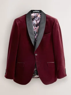 Smokings En Feestkleding|Blazers En Business-Jasjes|Next - Slim Fit - Signature Pontoglio Italiaanse fluwelen blazer met sjaalkraag Bordeauxrood