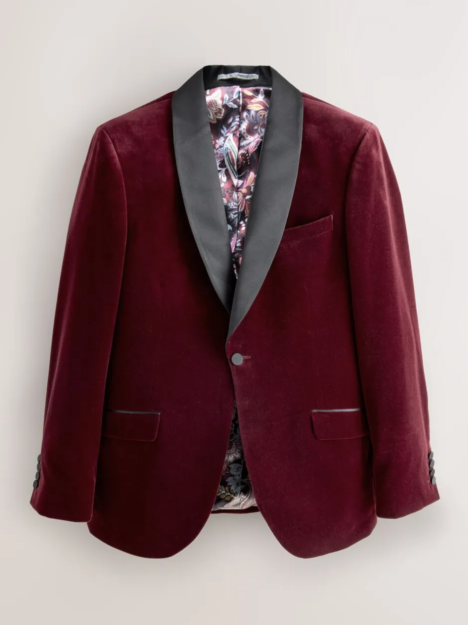 Smokings En Feestkleding|Blazers En Business-Jasjes|Next - Slim Fit - Signature Pontoglio Italiaanse fluwelen blazer met sjaalkraag Bordeauxrood