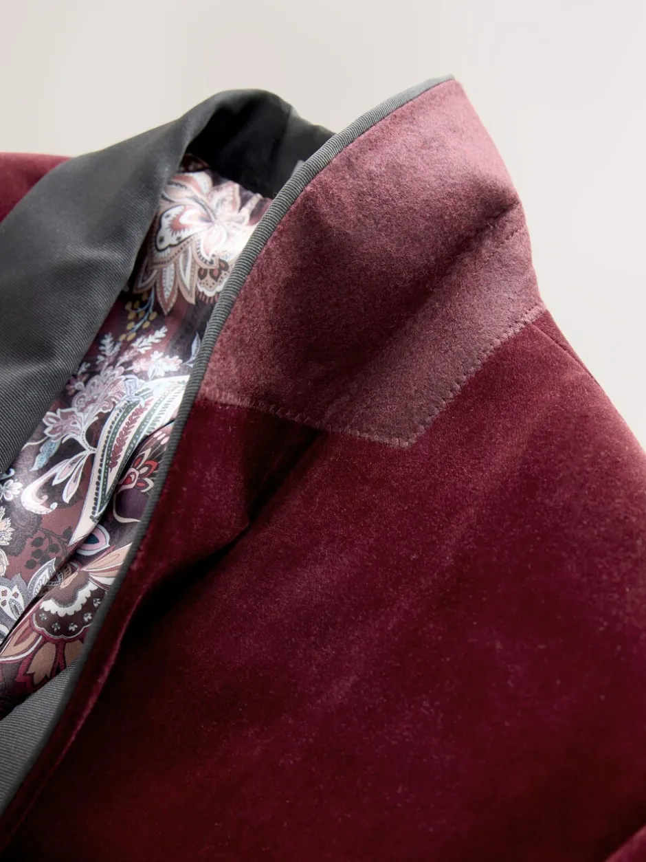 Smokings En Feestkleding|Blazers En Business-Jasjes|Next - Slim Fit - Signature Pontoglio Italiaanse fluwelen blazer met sjaalkraag Bordeauxrood